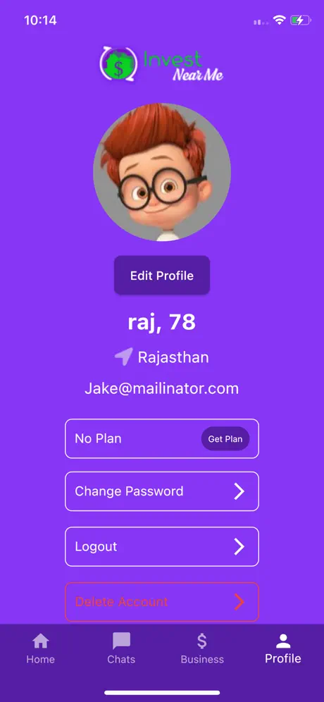 Invest Near Me Edit Profile Screen