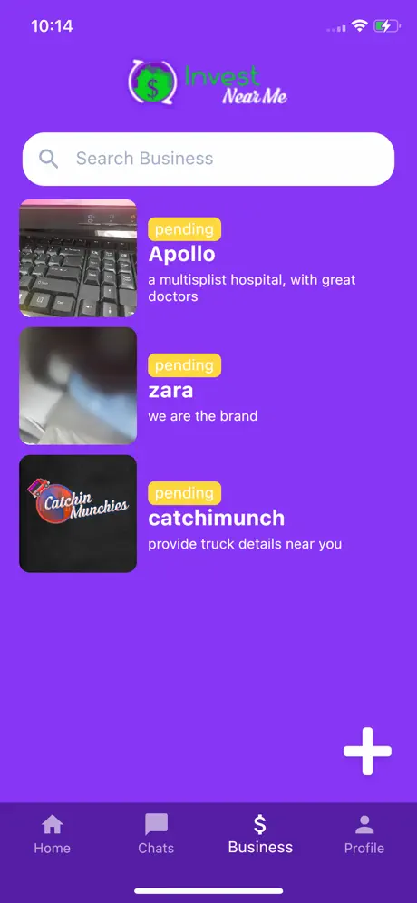 Invest Near Me Business Screen