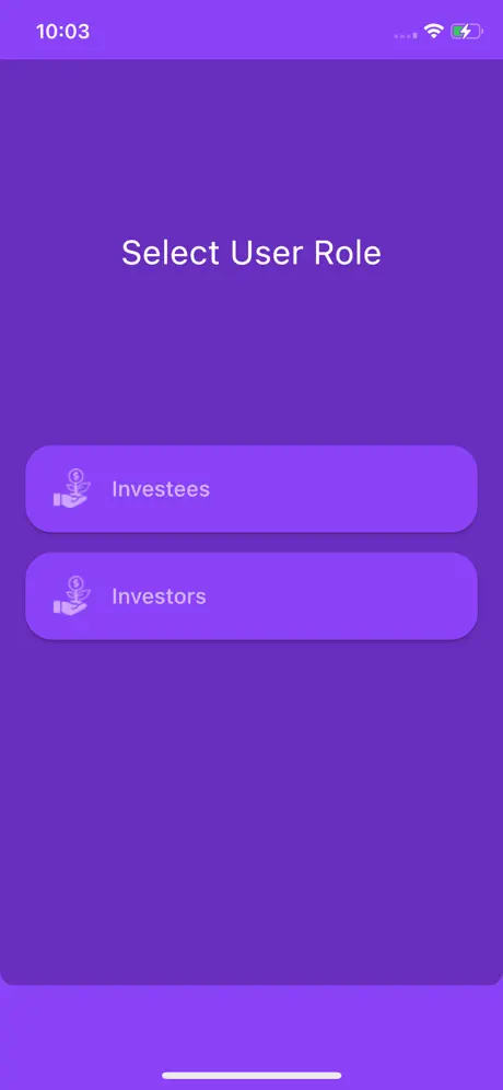 Invest Near Me Select User Role Screen